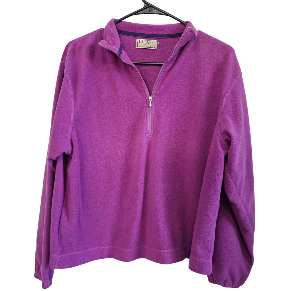 LL Bean Purple Fleece Quarter Zip Pullover‎ Sweater Made in USA Mens Large